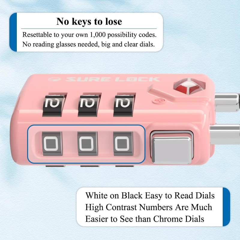 SURE LOCK TSA Compatible Travel Luggage Locks, Inspection Indicator, Easy