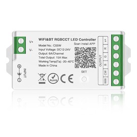 BTF-LIGHTING C05W RGBCCT PWM SMD FCOB (+ R G B C W) 6PIN LED Strip 2.4GHz Tuya WiFi Group Controller Alexa Google Home Control Match with WR01RF RC03RFB RC04RFB RC05RFB Remote