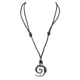 BlueRica Koru Colgante de onda en espiral en collar de cordón negro ajustable (cromo)