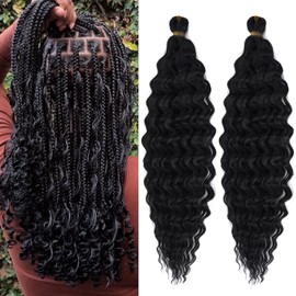 Deep Ocean Wave Crochet Hair 16 inch Short Curly Wet and Wavy Braiding Hair Extensions Ocean Deep Wave Braiding Hair for Black Women Synthetic Crochet Hair for Boho Box Braids (1b, 16 inch, 2 packs)