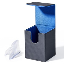 SyuCeia Magic Commander MTG Deck Box - PU Leather Magnetic Holder for TCG, CCG with Card Supporters (Black/Blue)