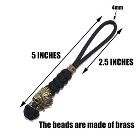 Paracord Knife Lanyards With Brass Skull Bead Paracord Lanyard for Knife EDC Tools Tactical Lanyards (Black, 5 INCHES)