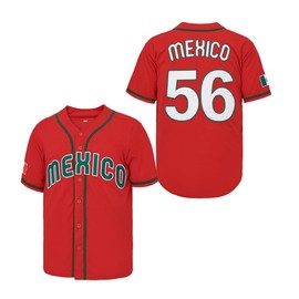 Men's #56#1 Mexico Jersey Button Down Short Sleeve Hipster Hip Hop Baseball Jersey (XL, Red #56)