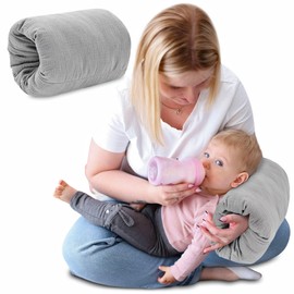 Nursing Pillow Muslin Small Nursing Muff Diameter 20 cm - Mini Nursing Pillow Baby Arm Nursing Pillow Arm Pillow for Travel Nursing Pillow Cotton Grey