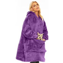 Gentlewarm Wearable Blanket Hoodie for Adults Women Men,Oversized Soft Warm Sherpa Fleece Hoodie with Pets Giant Pocket, One Size Fits All Purple