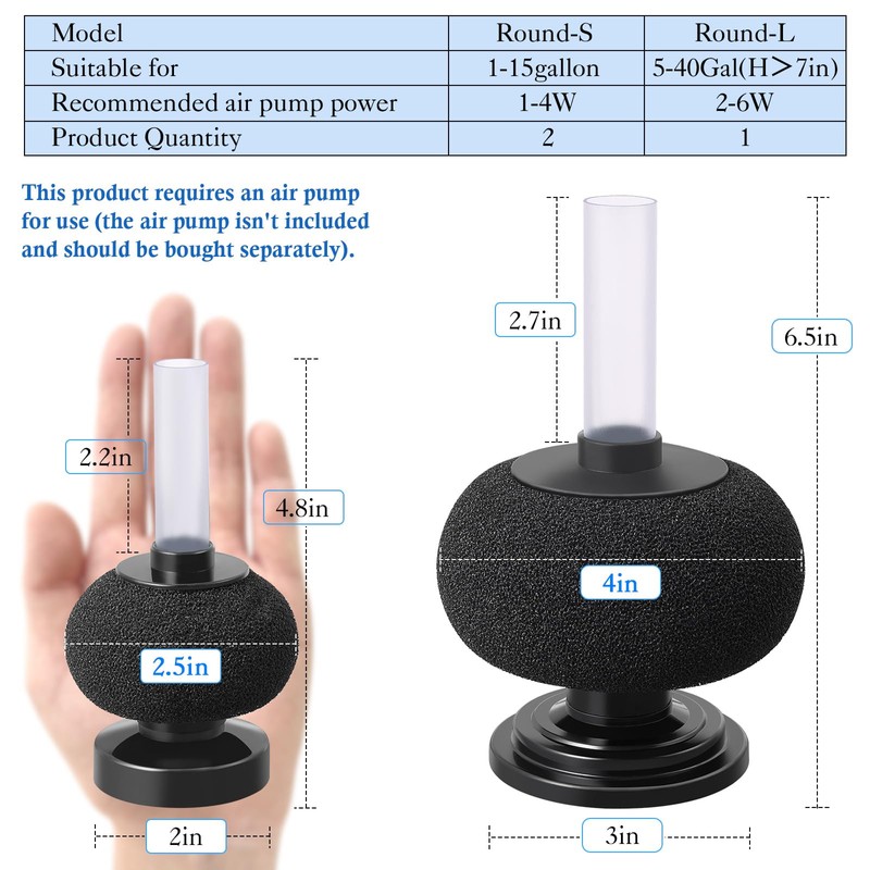 HITOP Diameter 4in Aquarium Bio Sponge Filter: 5-40gallon Air-Powered Fish