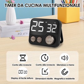 Timer Cucina Timer Digitale, Timer da Cucina Magnetico con Ampio Display LCD e Allarme Sonoro, Contaminuti come Cucinare, Cuocere al Forno, Sport, Esami, Giochi