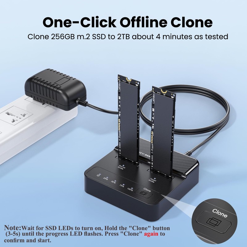 Dual Bay NVMe SSD Cloner Duplicator - 20Gbps USB 3.2
