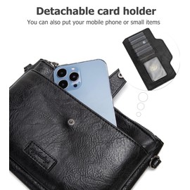 myfriday Vintage Leather Camera Crossbody Bag for Women, Stylish Two Layer Shoulder Bag Purse with Removable Card Slots