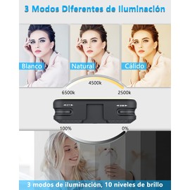 ZZCP Luz de Relleno Portatil-Luz Selfie con 3 Modos de Iluminación y 10 Brillo Ajustable, Aro de Luz con Tripie 2500K-6500K Regulable con Clip, Adecuada para TIK Tok, Fotografia, Video, Celular