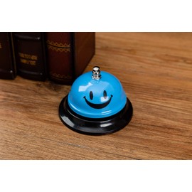 ASIAN HOME Call Bell, 3.35 Inch Diameter, Metal Bell, Blue Smiley Face, Desk Bell Service Bell for Hotels, Schools, Restaurants, Reception Areas, Hospitals, Customer Service, Blue (2 Bells)