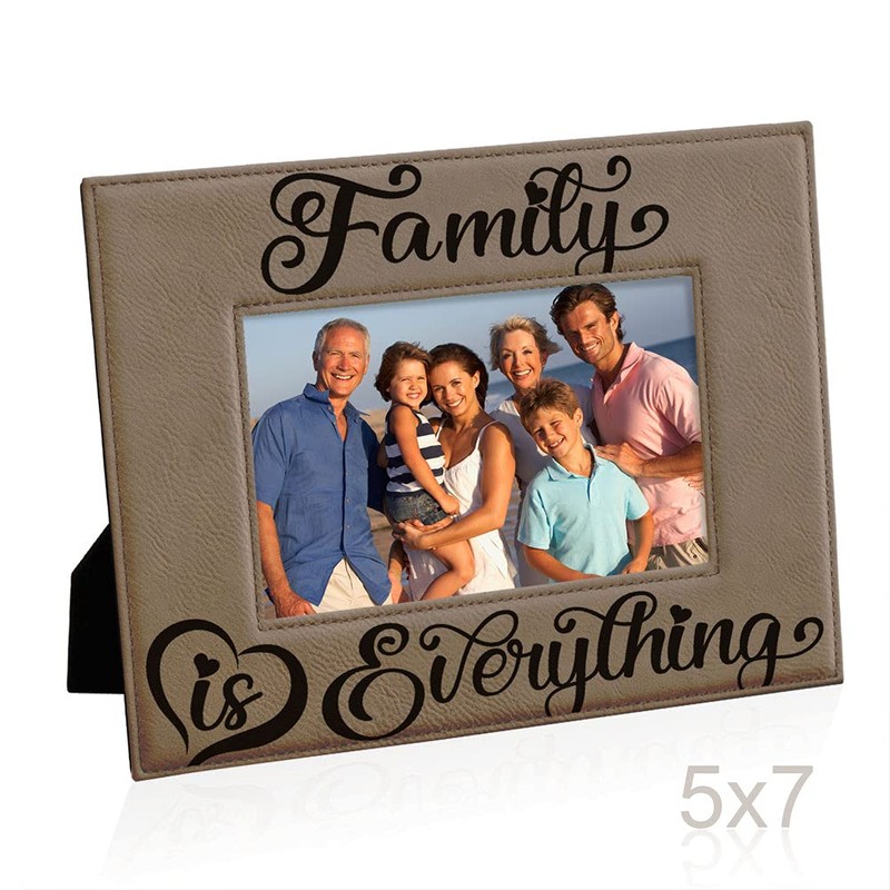 KATE POSH Family is Everything Engraved Leather Picture Frame (5x7-Horizontal)