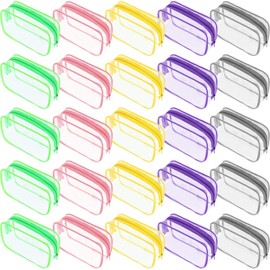 Reginary 25 Pcs Clear Makeup Bags Bulk Cosmetic Bags with Zipper Travel Toiletry Bags Waterproof Portable Transparent Zippered Pouches for Women Men Travel Bathroom Business (Bright Color)