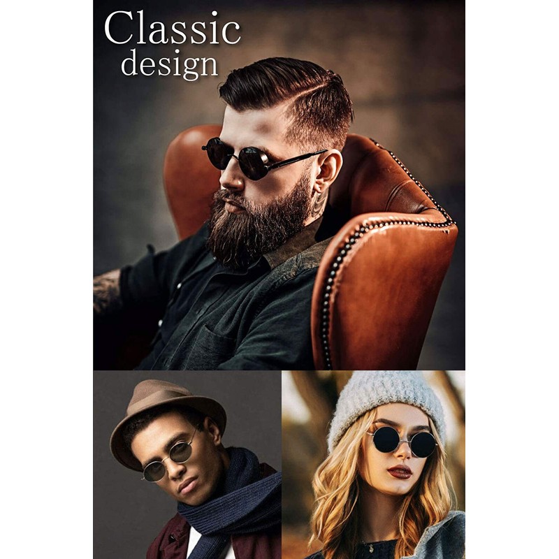 FREESE Men's Round Sunglasses, Designer Metal Frame, UV Protection