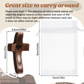 Threehoney Cross My Heart, Encouragement Gift Small Wooden Handheld Pocket Cross with Mesh Bag Fingertip Stress Relief Religious Gifts for Christians Prayer Church Gift(40 Sets)