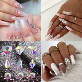 VOTACOS Nail Art Rhinestones Flatback Rhinestones Nail Charms Fine Glitter Nail Art Supplies Mixed AB Crystals Nail Gems 1mm Glitter Powder Luxury Design Nail Accessories for Women Nail Decorations.