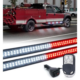 LUMENIX 2PCS 60 Inch Emergency Strobe Lights Strip LED Running Board Flexible Flashing Warning Firefighter Light Bar w/Wireless Remote for First Responder Vehicles Fire Trucks Pickups - White Red