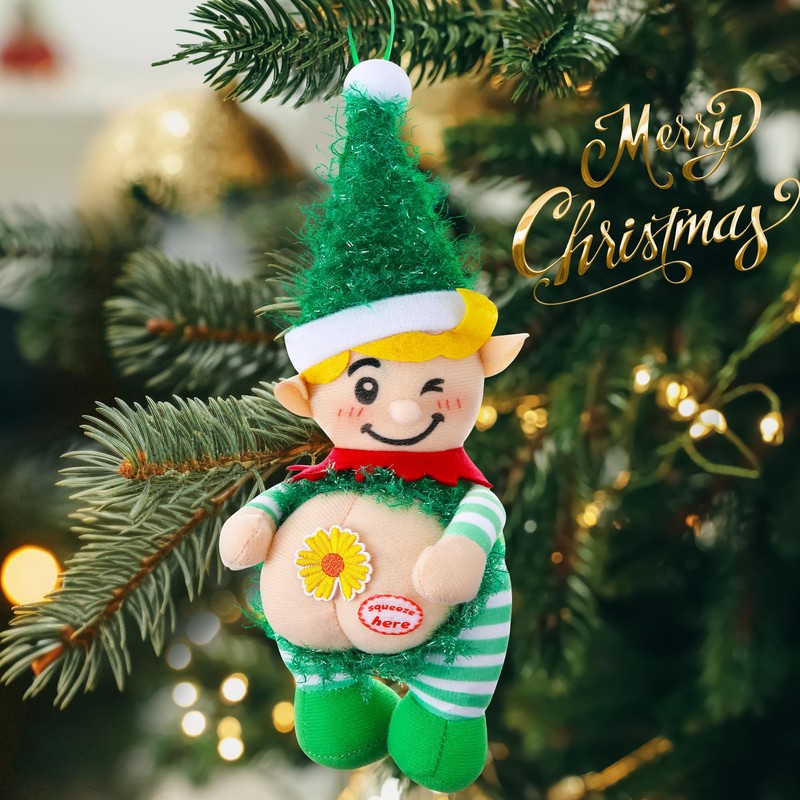 Ceoighe Musical Green Elf Christmas Ornament, Funny Sounding Christmas Tree