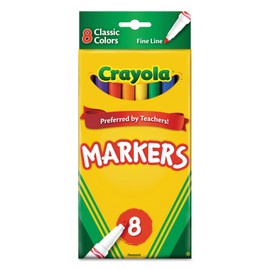Crayola 587709 Non-Washable Markers, Fine Point, Classic Colors, 8/Set