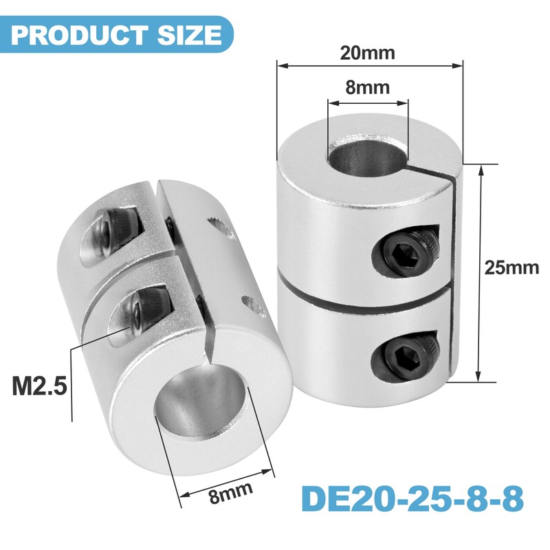 Shaft Coupling 8 mm to 8 mm Coupler, Rigid Aluminium