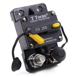 T Tocas Surface-Mount 200 Amp Double 3/8" Stud Circuit Breaker with Manual Reset Switchable, 12V- 48V DC, Waterproof 200A
