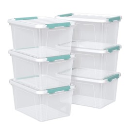 Gainhope 6 Packs Plastic Latch Boxes, Clear Stackable Storage Container Bin with White Lid, 20 L
