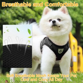 Dog Harness and Lead Set, Soft Mesh Padded Harness, Air Mesh Breathable Chest Harness, Adjustable No Pull Reflective Chest Harness for Puppies, Medium, Small Dogs