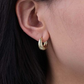 Aneneiceera Vintage Chunky Hoop Earrings Gold Oval Huggie Hoop Earrings Small Thick Hoop Earrings Dangle Earrings Minimalist Oval Huggie Earrings Jewelry for Women (Gold), Zinc