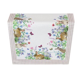 Kamaca Rabbits in Flower Meadow Table Runner, High-Quality Print Design with Cute Rabbits, Eye-Catcher in Spring and at Easter, 40 x 140 cm