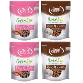 Variety Pack for Nutrisource-PureVita Hip & Joint and Skin & Coat Dog Treats - Two Salmon Bags, Two Chicken: Packed with Omega 6 & 3 Fatty acids, Glucosamine & Chondroitin (6oz Each, 24 Total)