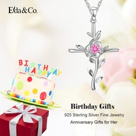 Birthday Gifts for Mom Wife Love Rose Flower Necklace Hope Leaves Pink Tourmaline October Birthstone Jewelry Sterling Silver