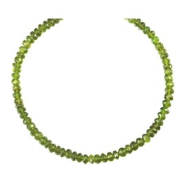 Sterling Silver Vesuvianite Idocrase Necklace Solid Strand Green Faceted Rondelles Simple, 20"