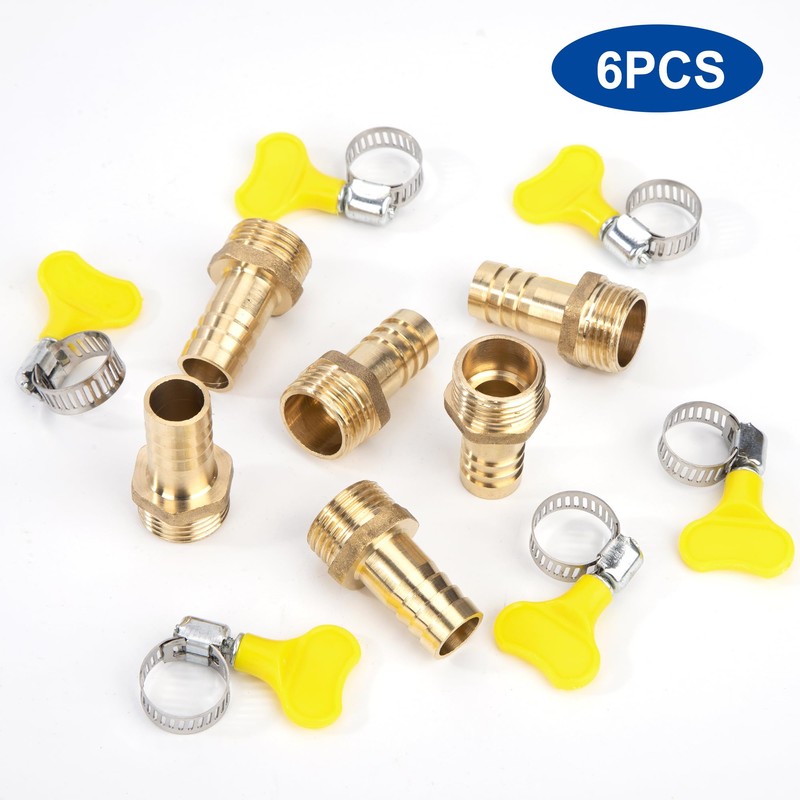 Brass Pipe Adapter, 6 Pieces 12 mm Barb x 1/2