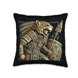 Penachos Aztecas Mexico Aztec Warrior Costume Mayan Jaguar Throw Pillow