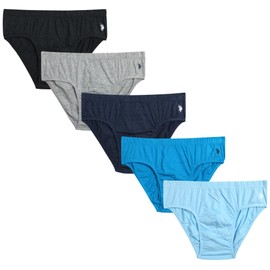 U.S. Polo Assn. Men's Underwear - 5 Pack Low Rise Cotton Brief with Contour Pouch - Underwear Briefs for Men (Sizes: S-XL), Size Medium, Sky Blue/Maritime Blue/Navy Blue/Grey/Charcoal Heather