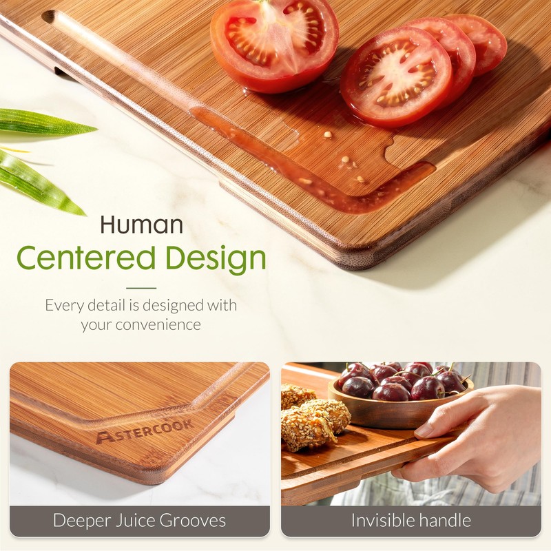 Astercook Large Bamboo Cutting Board, Deep Carbonized Wooden Chopping Board