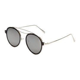 Trendies By Calabria The Kendall, Flat Fashion Sunglasses with Mirrored Lens, Silver/Black with Grey Tint/Silver Mirror lens