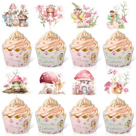 48Pcs Fairy Cupcake Toppers and Wrappers Fairy Birthday Party Supplies Fairy Cupcake Decorations for Girls Fairy Flower Themed Birthday Cupcake Picks for Fairy Birthday Baby Shower Party Favor Decor