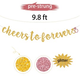 Cheers To Forever Banner for Gold Gliter Engagement/Wedding Banner/Bridal Shower Party Decorations (Pre-Strung)
