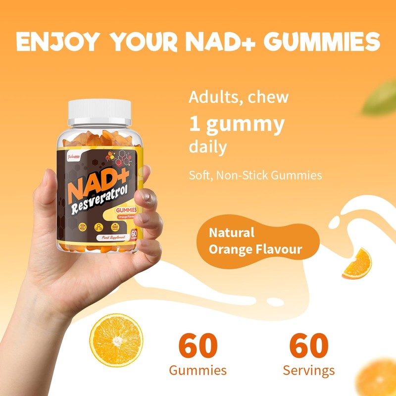 NAD+ Resveratrol Gummies 1310mg, High Absorption Formula with TMG, Hydrolysed