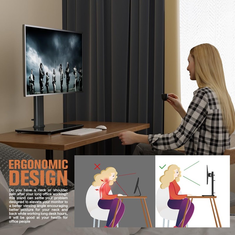 Computer Monitor Stand, Single LCD Computer Free-Standing Desk Stand Riser