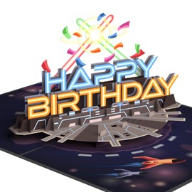 papercrush® Pop-Up Card Galactic Birthday - 3D Birthday Card with Lightsabers in Space, Funny Birthday Card for Boys & Men, Happy Birthday Card for Friend