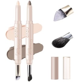 Lápiz de contorno e iluminador, 2 bolígrafos de maquillaje de doble punta para contornear la cara, palitos de maquillaje mate construibles y de larga 