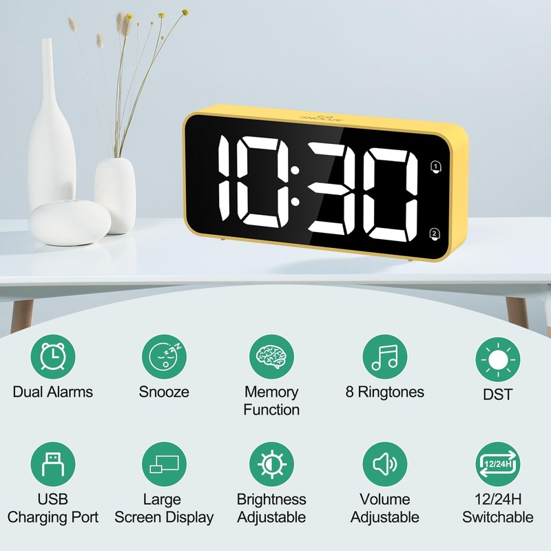 HERMIC Alarm Clock Bedside Clock Large Digital Led Display, Full-Range