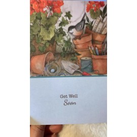 Unbranded Get Well Soon Encouragement Greeting Card Flower Pots Bird by Susan Winget