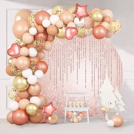 OERJU 7.5x7.5ft Rose Gold Round Backdrop Luxurious Pink Glistering Photography Background Circle Backdrop Cover for Baby Shower Bridal Shower Wedding Birthday Party Decorations Banner Photo Prop