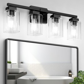 BesLowe BesLowe 4-Light Bathroom Light Fixtures, Modern Black Bathroom Vanity Light, Bathroom Lighting Fixtures Over Mirror, Matte Black Wall Lamp, Wall Lights for Living Room Bedroom Hallway