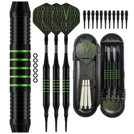 BAOZOON Plastic Tip Darts Set - Soft Tip Darts for Electronic Dart Board - Aluminum Shafts with O'rings, Extra Dart Wing + Dart Shaft + Dart Barrel + Spare Rod,Green