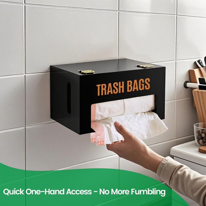 Libreshine Extra Large Black Bamboo Trash Bag Organizer Roll Holder,