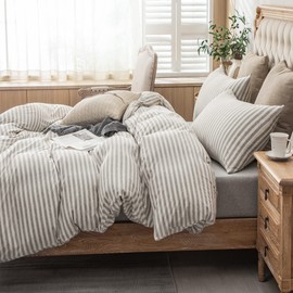 PURE ERA Jersey Knit Duvet Cover Set 100% T-Shirt Heather Cotton Super Soft Comfy Classic Striped Design, with Zipper Closure, Grey & White Stripe, Queen